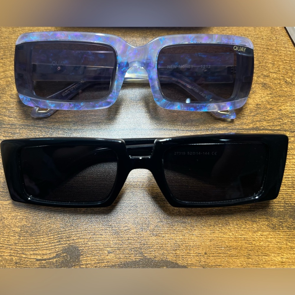 Quay BLUE TORTIE POLARIZED and Trendy Black Rectangle Sunglasses
